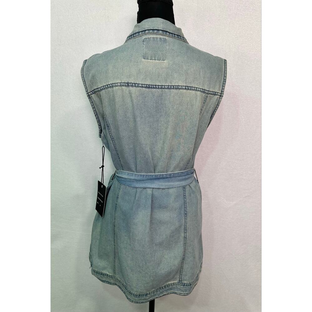 NWT Cavalini Light Wash Denim Sleeveless Belted Denim Shirt Dress Size Medium - Picture 4 of 11